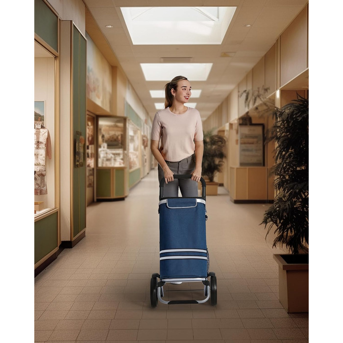 SONGMICS Shopping Trolley, Cart, Shopping Cart with Cooler Compartment, Large, 35 Liter, Foldable, Shopping Bag with Wheels, Detachable Bag, KST03BK (Blue)