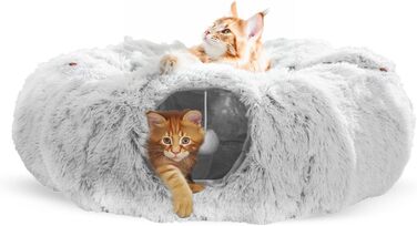 Round Cat Tunnel with Sleeping Area, XXL Large Cat Tunnel, Crinkle Tunnel, Cat Tunnel XXL Ultra Soft Round Donut Shape with Play