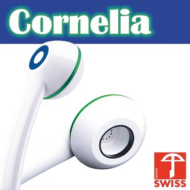 Душова лійка SwissClima NINA TOP, антивапняна, для підвищення тиску, 3 редуктора, для проточних водонагрівачів, режим дощу, Swiss Made, біло-синьо-зелена