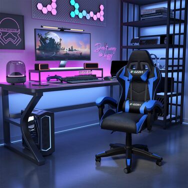 Ігрове крісло Bigzzia Gaming Stuhl з підігрівом, регульована спинка 90-135°, ергономічний геймерський стілець (Синій)