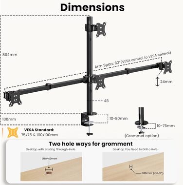 Тримач для моніторів на 4 екрани 17'-32' - підставка для LED/LCD моніторів, регульована висота, VESA 75/100, чорний, 32 дюйми