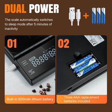 Ваги для кави Wigearss з таймером, 5 кг/0.1 г, високоточні для еспресо та Pour-Over