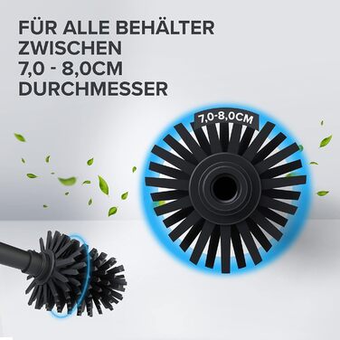 Набір для чищення посуду Lindoya: 2 ручки та 2 насадки | Чорний | Нержавіюча сталь | Силіконова щітка | Ø 7,5-8,5 см