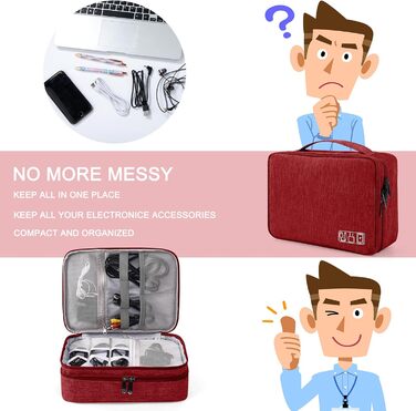 Водонепроникна сумка-органайзер для електроніки з 2 відділеннями (27x20x8 см, червона)