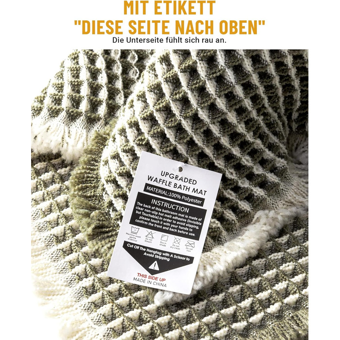 Boho Bathroom Rug Set - Non-Slip Bath Mats 2-Piece Set - Washable Shower Rugs for Bathroom, Bedroom, Living Room - 51x120cm + 41x61cm (Green & White)