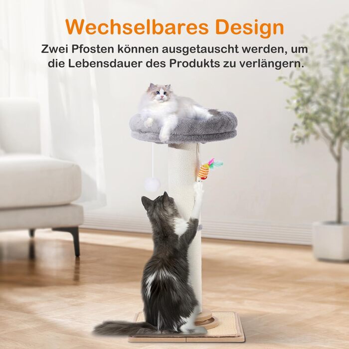 Дряпка для котів Trhillsbrad 81 см з м'ячиком та іграшками, з сизалю, для котів та дорослих котів