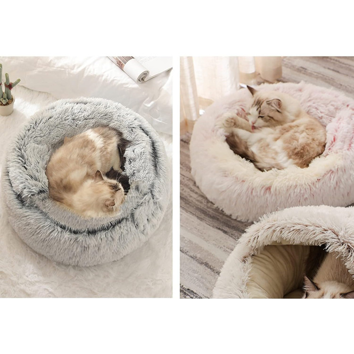 YUDANSI Cat Bed, 40cm Covered Dog Bed Cat Cave Bed Donut for Kittens Puppies, Plush Faux Fur Nest Fluffy Dog Bed Round Dog Cushion Dog Sofa Cat Bed for Cats and Small Dogs