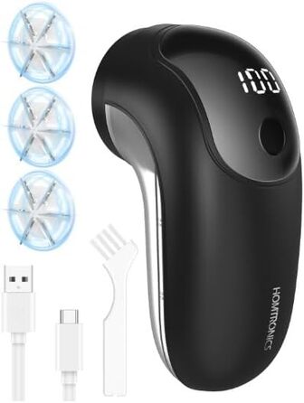 Електричний видалення ворсу для одягу, меблів та текстилю - портативний бездротовий прилад з LED-дисплеєм та 3 рівнями налаштування, чорний