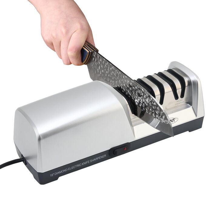 Електричний точило для ножів 15 градусів 3-в-1 для м'яса та овочів, професійний, для грубого, тонкого шліфування та полірування кухонних ножів (включно з кухонними ножами)