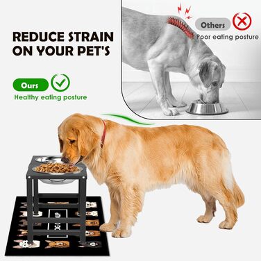 Миска для собак ADENGL на підставці, 40,6 см, з нержавіючої сталі, 2 миски, антивитікаюча підкладка, для великих та екстра-великих порід, чорний колір