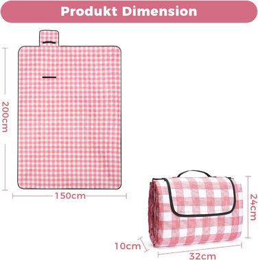 Плед для пікніка Oak & Tea 200x200 см, водонепроникний, ізолюючий, XXL, складаний килимок для пляжу та кемпінгу з міцного Оксфорду (Червоний)