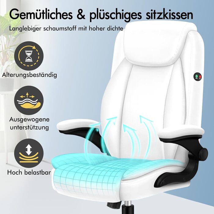 Офісне крісло ALFORDSON з регульованим нахилом 150°, обертання 360° та підставкою для ніг, PU-шкіра, чорний глянець (для дому та ігор)