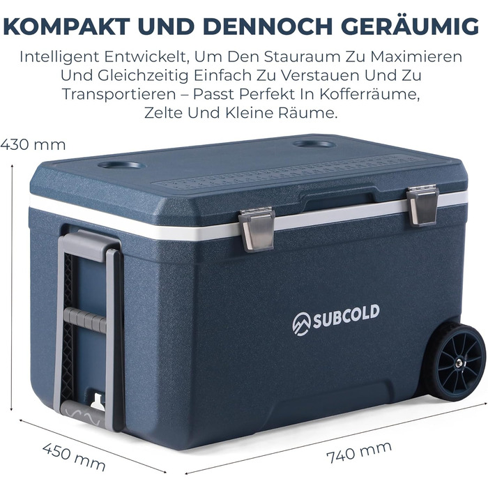 Subcold MOBI Rollkühlbox 70L: Ізольована сумка-холодильник на колесах для подорожей, авто, кемпінгу. PU-ізоляція, синій колір