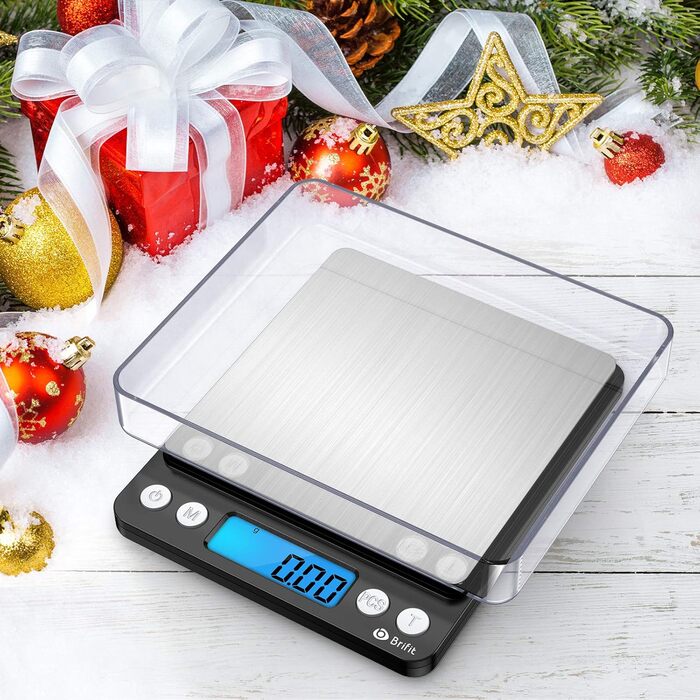 Електронні ваги Brifit 0.01g, 500g з калібрувальним набором 100g, функцією Tara та PCS, 6 одиниць вимірювання (Чорний)