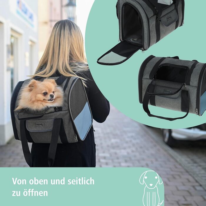 Рюкзак для собак Kerbl Pet Hunderucksack Vacation, сірий, блакитний, 43x24x30 см, Оксфорд, для маленьких собак та котів, міцний, стійкий до бруду