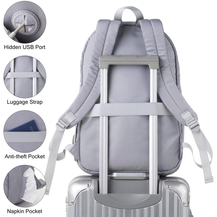 Жіночий рюкзак для ноутбука 17.3 дюйма: стильний рюкзак для дівчат, підлітка, студентки та вчительки, для навчання, роботи та офісу (15.6', сірий)