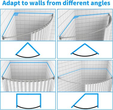 Вигнута штанга для душу, регульована 109,9-183,9 см, нержавіюча сталь, алюміній, для ванної кімнати