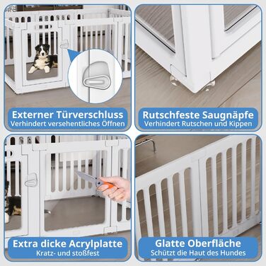 Акриловий вольєр для цуценят Indoor 60 см, прозорий вольєр для цуценят, вольєр для домашніх тварин з пластику для маленьких собак, легко збирається та чиститься, 14 панелей (200L x 150B x 60H см)