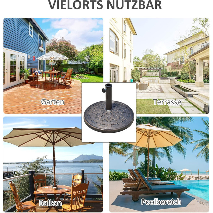 Outsunny Granite Parasol Stand 14kg, Umbrella Stand Grips, Round Umbrella Holder, Umbrella Weight for Parasol 38mm/48mm Tube Diameter, for Balcony, Terrace, Garden, Bronze
