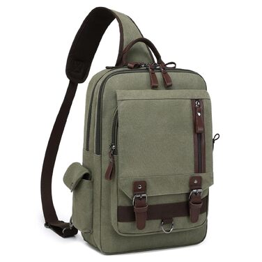 Спортивна сумка-слінг mygreen Canvas Crossbody Bag через плече, водостійкий рюкзак-сумка для прогулянок та outdoor, армійський зелений, XL