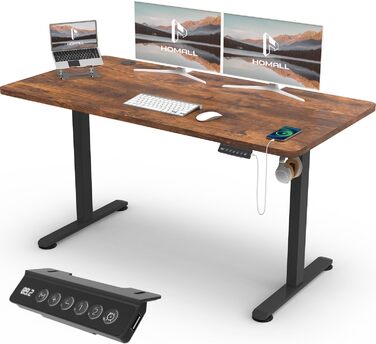 Регульований стіл Homall 140x60 см з USB-роз'ємом, комп'ютерний стіл для дому та офісу, ергономічний, білий