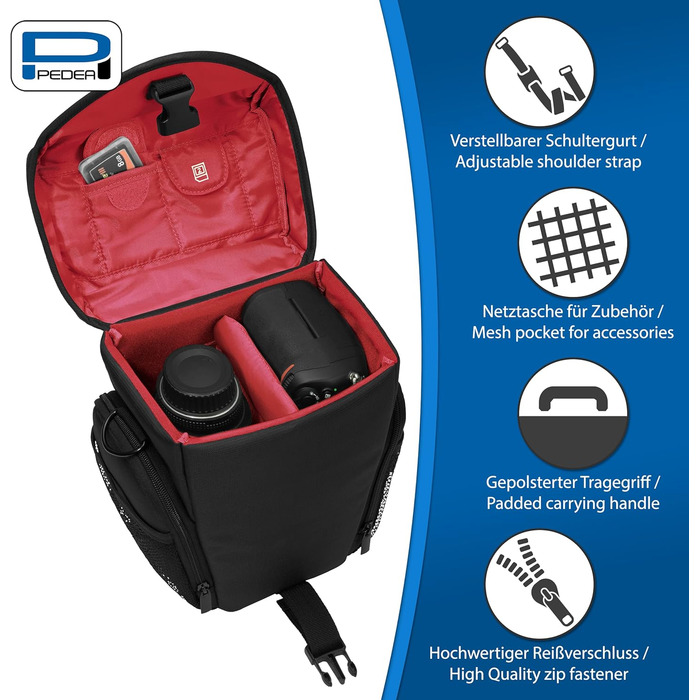 Сумка для камери PEDEA 'Essex' з захисною плівкою для дисплея (M, Червоний)