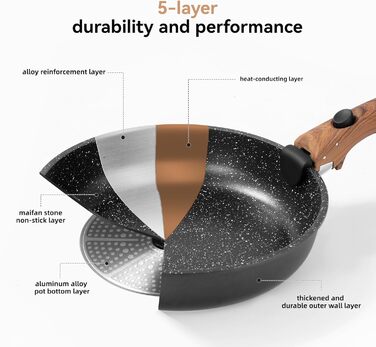 Набір посуду Royal Swiss, індукційний, 9 предметів, 2 знімні ручки, товстостінний посуд з кришкою для всіх типів плит - Бежевий Діамант - Каструлі та сковорідки без PFOA, PFAS