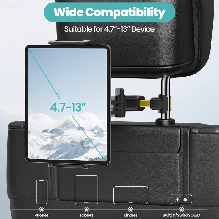 Тримач для планшета в авто - універсальний, регульований, для iPad, Switch, Samsung Tab, смартфонів 4.7-13 дюймів (жовтий)