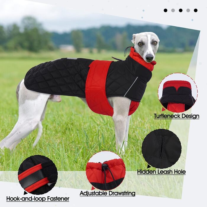Greyhound Warm Winter Coat, Greyhound Coat Adjustable Outdoor Greyhound Dog Jacket with Harness Hole Warm Dog Clothing Greyhound/Salukis (Red, 3XL)