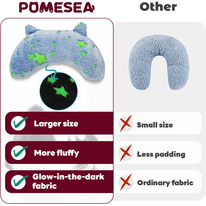 Подушка для собак POMESEA, м'яка, пухнаста, заспокійлива іграшка, U-подібна подушка для домашніх тварин, зняття напруги в суглобах, покращення сну (Блакитна)