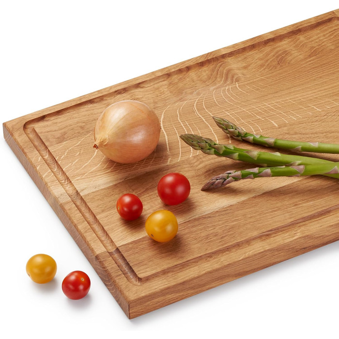 Cutting and Serving Board made of high-quality oak, 35 x 25 cm in size with juice groove | Antibacterial kitchen board from Europe | Serving board, breakfast board, solid wood board