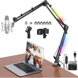 Тримач для мікрофона з RGB підсвіткою: регульований кріплення на стіл для TikTok Live-Streaming та співу