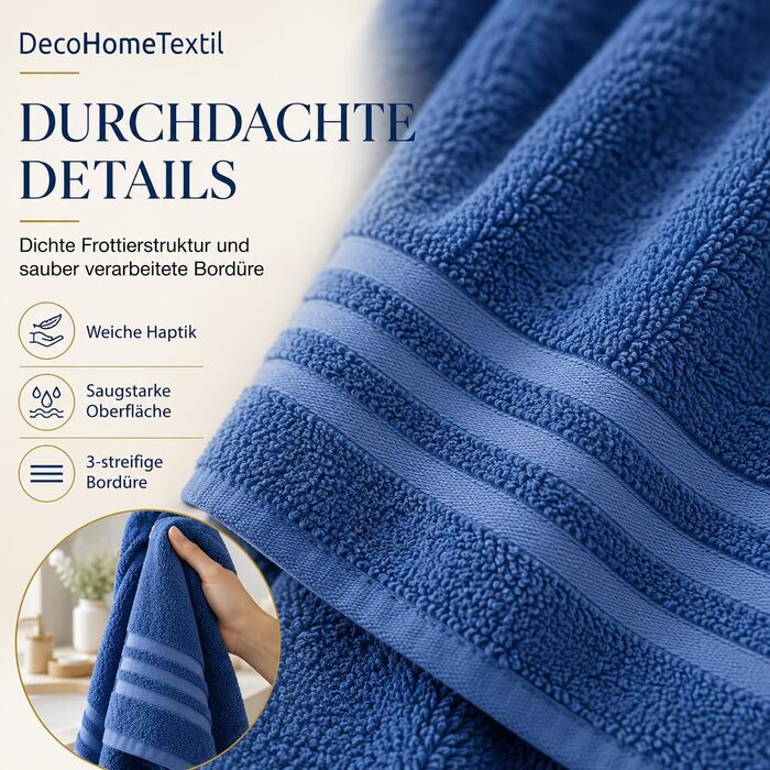 Набір рушників DecoHomeTextil Eco (6 шт.), махрові, екологічні та гігроскопічні, сині (4 шт. 70x140 см, 2 шт. 50x100 см)