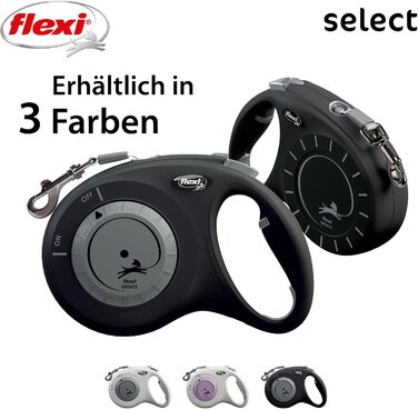 Flexi Select рулетка для собак чорна, 7 м, регулювання 0-7 м, до 25 кг