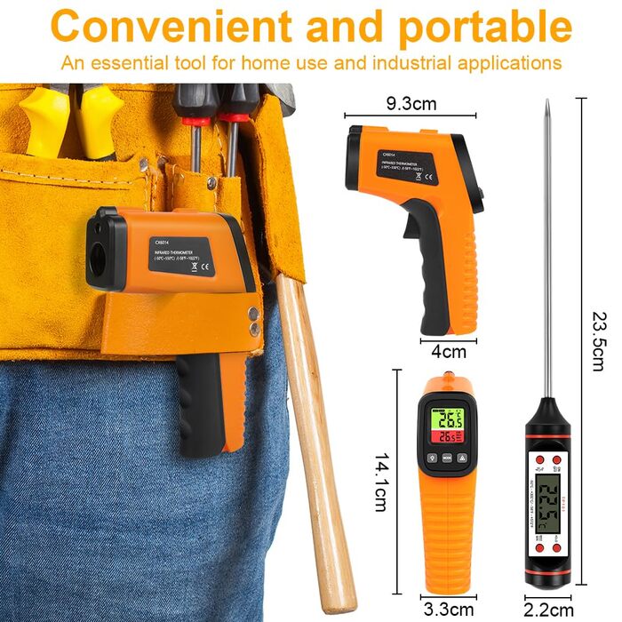 Інфрачервоний термометр HOTUT з лазерним цільцем -58°F~1022°F (-50°C~550°C) з термометром для м'яса, для приготування їжі, барбекю, промисловості