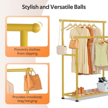 MISSLO Двоярусна вішалка для одягу, міцна конструкція, переносний гардероб для спальні, вітальні (Золотий)