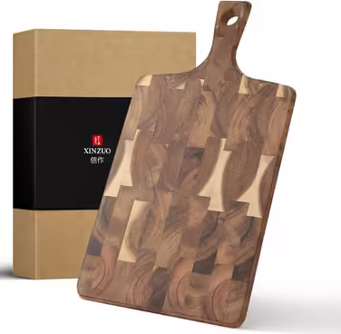 XINZUO Cutting Board made of Acacia Wood 41 * 22 * 1.9cm Rectangular Serving Board with Handle, Chopping Board Cheese Grill Board Reversible Wooden Board for Kitchen, Snack Board, Breakfast Board