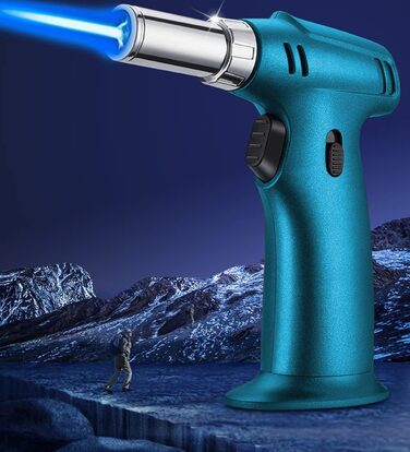 Кулінарний пальник-газовий обпалювач ibforcty, багаторазовий кухонний torch з регулюванням полум'я та замком безпеки для десертів, крем-брюле та BBQ, чорний