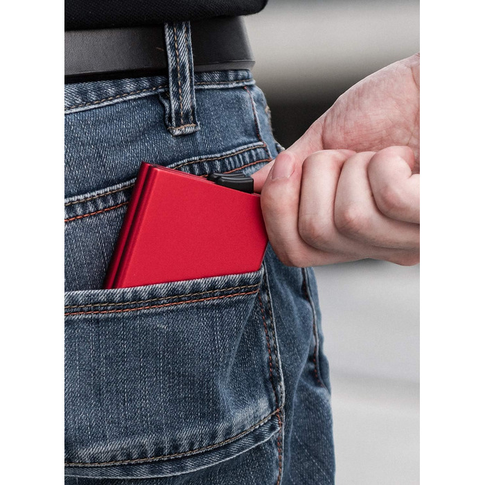 Металеве картхолдер VULKIT з RFID NFC захистом, червоний - для чоловіків, вміщує 10 карт