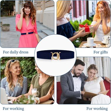 Жіночий еластичний ремінь Amaxiu з золотистою пряжкою, вузький для джинсів, штанів, суконь (темно-синій)