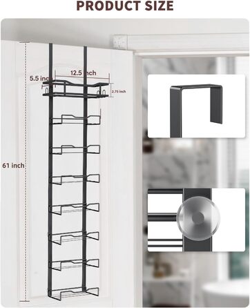 Настінний тримач для рушників у ванну кімнату, без свердління, 6-ярусна полиця для рушників над дверима, багаторівневий органайзер для рушників на двері, для складання (Чорний, 8 ярусів)