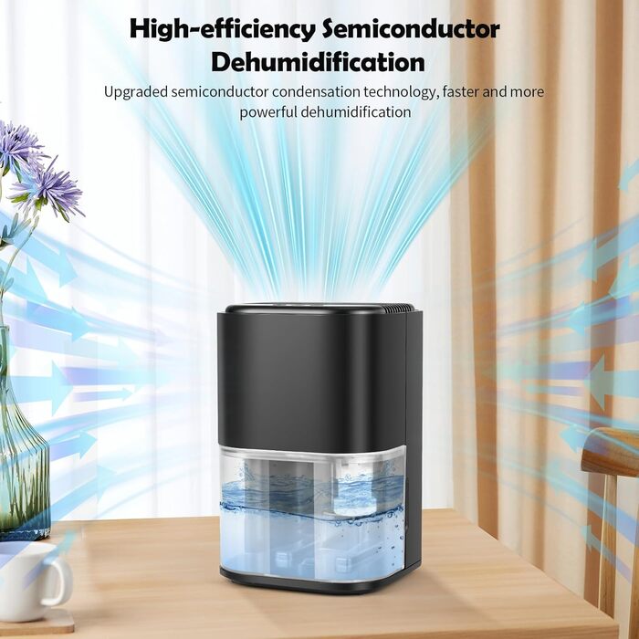 Електричний осушувач повітря 2L з автовимкненням та 7 кольоровим нічним світлом. Тихий осушувач для дому, квартири, ванної кімнати, підвалу (чорний)