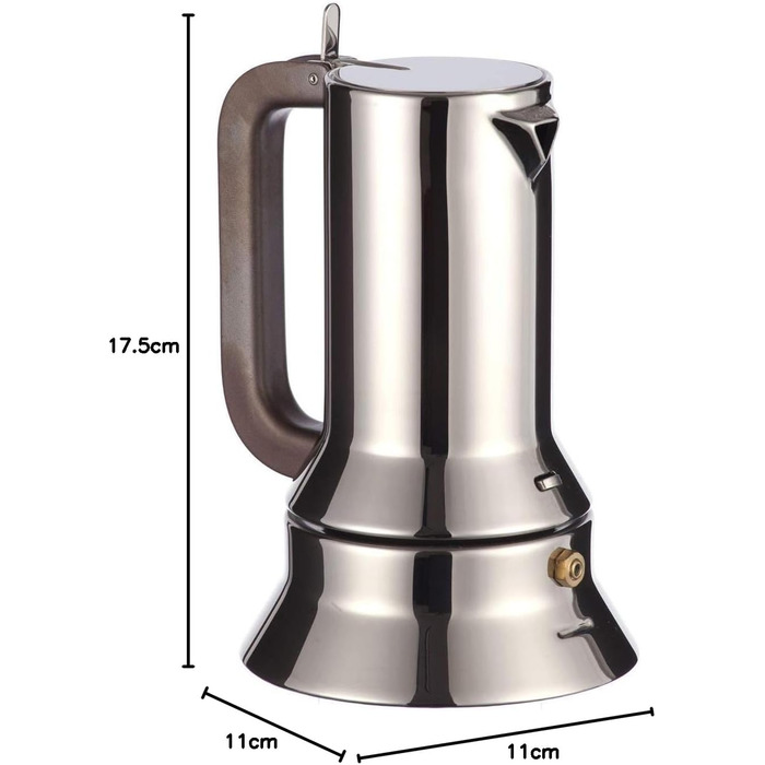 Alessi Espresso Machine, 3 Cups, for Induction, Stainless Steel, Silver, 7 x 11.5 x 14 cm, 9090/3, 7 x 11.5 x 14 cm Single