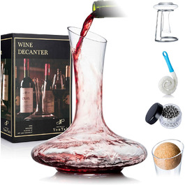 Wine Aerator Decanter Set with Drying Stand, Stopper, Brush, and Pearls, Decanter, Wine Decanter, Wine Gift, Wine Decanter, Carafe, 100% Lead-Free Blown Glass