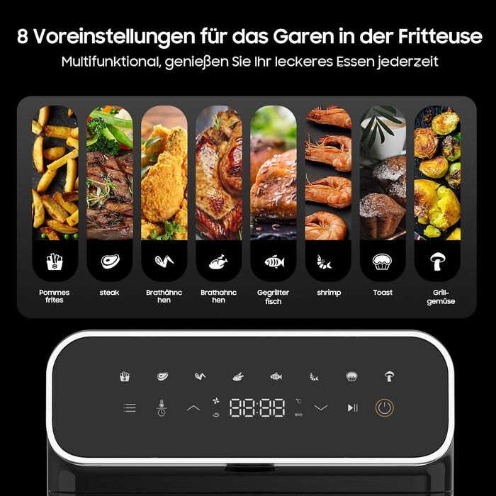 iceagle Hot Air Fryer 6.7 L Airfryer XXL - Air Fryer Without Oil | 2200W Hot Air Fryer with 8 Cooking Programs, Digital Display, with German Recipe Book