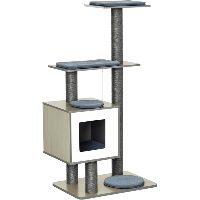 Дерев'яний комплекс для котів PawHut з гамаком, 230-250 см, сірий+кремовий, з захистом від перекидання