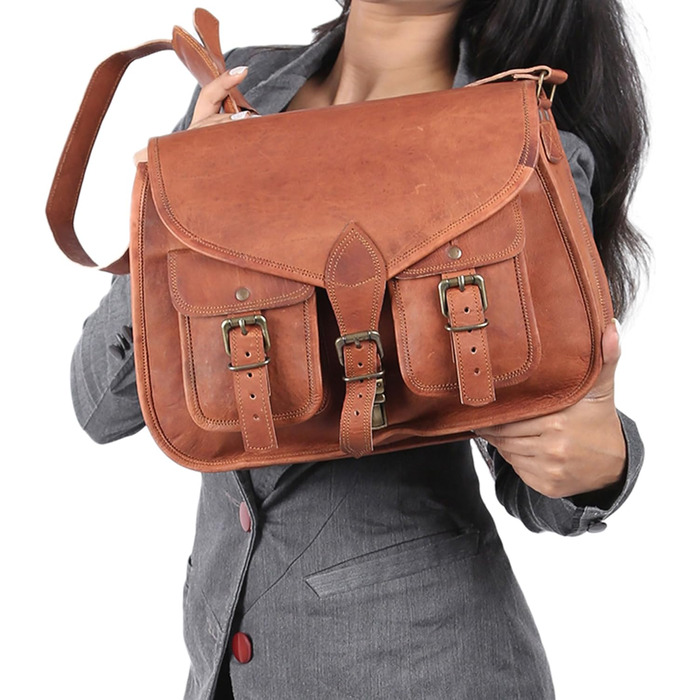 Сумка жіноча шкіряна KPL 14 дюймів через плече, крос-боді, тоут для подорожей Braun