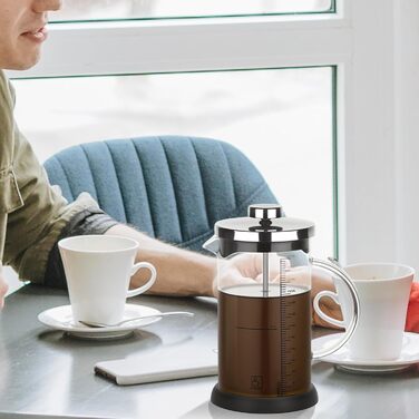 Френч-прес 600мл з нержавіючою сталлю, кавова преса, для приготування кави та чаю, стійке до нагрівання скло, підходить для миття в посудомийній машині