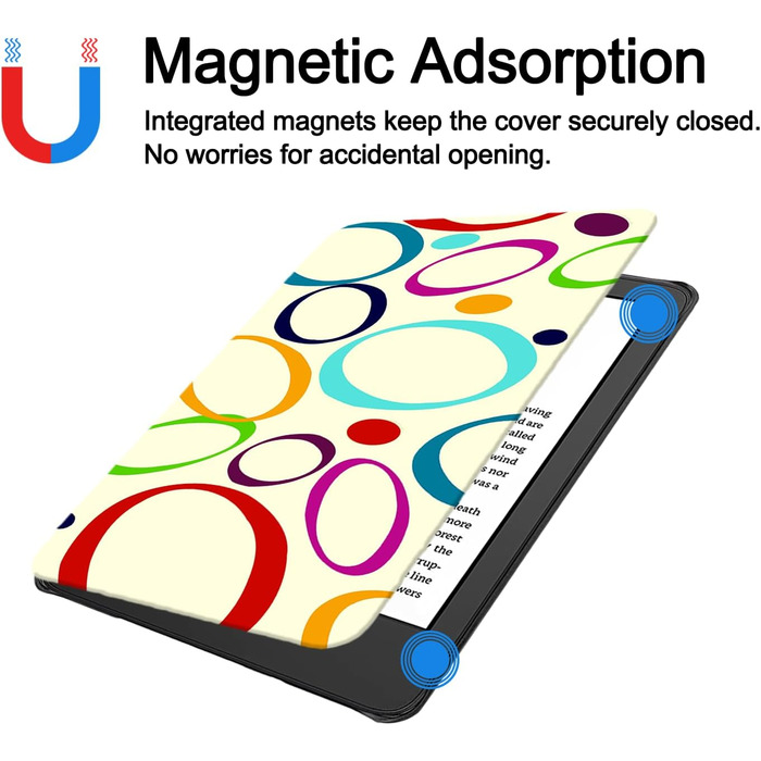 Чохол TOKILO для Kindle 6 (11-те покоління 2024/2022), PU-шкіра, авто-вкл/викл, чорний (6-кольоровий круг)