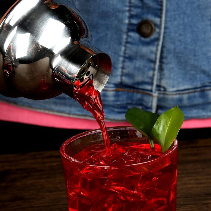 Набір для коктейлів 750 мл, 16 предметів - професійний барний набір з нержавіючої сталі на бамбуковій підставці, срібний